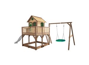 8717973937845 - Spielhaus Liam mit Sandkasten Summer Nestschaukel & weißer Rutsche Stelzenhaus XXL in Braun & Grün aus FSC Holz für Kinder Spielturm mit