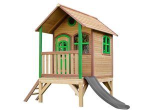 8717973938040 - Spielhaus Tom mit grauer Rutsche Stelzenhaus in Braun & Grün aus fsc Holz für Kinder Spielturm für den Garten - Braun - AXI