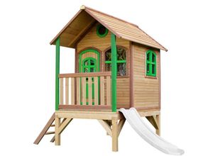 8717973938057 - Spielhaus Tom mit weißer Rutsche Stelzenhaus in Braun & Grün aus fsc Holz für Kinder Spielturm für den Garten - Braun - AXI