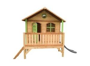 8717973938064 - Spielhaus Stef mit grauer Rutsche Stelzenhaus in Braun & Grün aus fsc Holz für Kinder Spielturm für den Garten - Braun - AXI