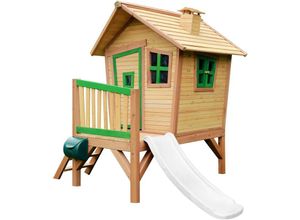 8717973938095 - Spielhaus Robin mit weißer Rutsche Stelzenhaus in Braun & Grün aus fsc Holz für Kinder Spielturm für den Garten - Braun - AXI