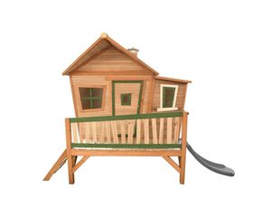 8717973938101 - Spielhaus Emma mit grauer Rutsche Stelzenhaus in Braun & Grün aus fsc Holz für Kinder Spielturm für den Garten - Braun - AXI