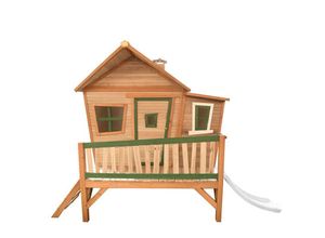 8717973938118 - Spielhaus Emma mit weißer Rutsche Stelzenhaus in Braun & Grün aus fsc Holz für Kinder Spielturm für den Garten - Braun - AXI