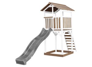 8717973939283 - Beach Tower Spielturm aus Holz in Braun & Weiß Spielhaus für Kinder mit grauer Rutsche und Sandkasten Stelzenhaus für den Garten - Braun - AXI