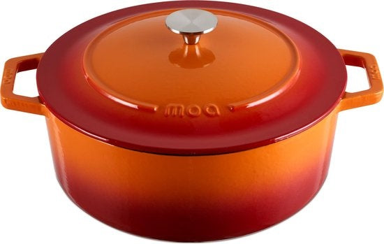 8718001909711 - Gusseisen-Kasserolle - Fassungsvermögen 57 Liter - 26CM - Rund - Alle Wärmequellen - Auch für Induktion - Gewicht 58 kg - Orange Rot - C26OR