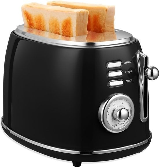 8718001913732 - MOA Retro-Toaster - 6 Heizstufen - 2 extra breite Schlitze - 850W - Aufwärm- und Auftaufunktion - Schwarz - T3B