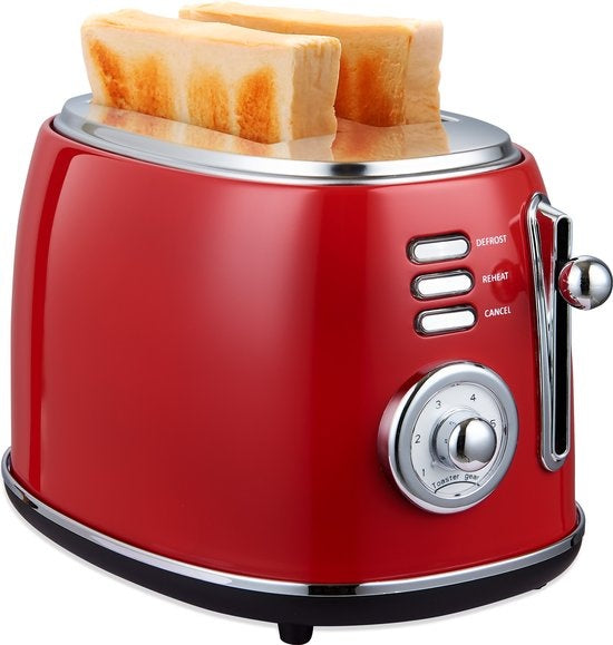 8718001913749 - Retro-Toaster - 6 Heizstufen - 2 extra breite Schlitze - 850W - Aufwärm- und Auftaufunktion - Rot - T3R