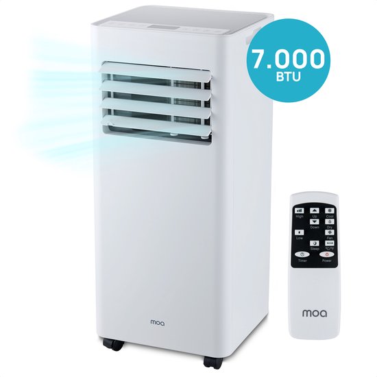 8718001914975 - Mobile Air Conditioner - 7000 BTU - Klimagerät - Fernbedienung - Energieklasse A - Fensterdichtungssätze - Schlafzimmer - Wohnzimmer - bis zu 60 mÂ³ Kühlleistung - Ventilator und Entfeuchter - Weiß