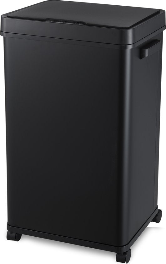 8718001916597 - Mülleimer mit Sensor - 68 Liter - Abfalleimer - Edelstahl und langlebiges ABS - Rutschfest - Geräuschloser Deckel - Schließverzögerung - Schwarz - SB03B