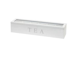 8718158267894 - Teebox mit 6 Fächern TEA Teebehälter Holz Teekiste mit transparent Glasdeckel Teekasten Teebeutelbox Aufbewahrung 43x9x9 cm