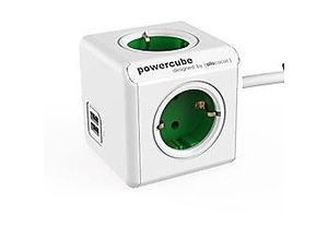 8718444087014 - Allocacoc 1402GN   DEEUPC PowerCube Steckdosenwürfel mit 2 USB-Anschlüssen 4 Buchsen Typ F 15 m Weiß Grün