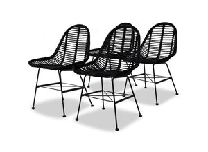 8718475568872 - Bonnevie - Esszimmerstühle 4 Stk Küchenstuhl Natur Rattan Schwarz vidaXL