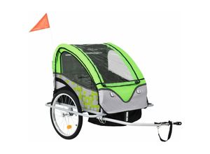 8718475573098 - 2-in-1 Kinder Fahrradanhänger & Kinderwagen Grün und Grau vidaXL - Grün