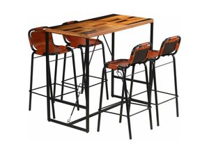 8718475601890 - Bonnevie - 5-tlg Bar-SetBartisch-Set Altholz Massiv und echtes Ziegenleder vidaXL