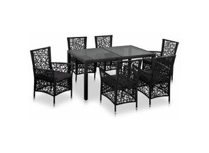 8718475607212 - Bonnevie - 7-tlg Garten-Essgruppe Poly Rattan Schwarz vidaXL827394