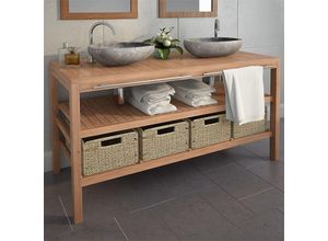 8718475614388 - vidaXL - Badezimmer - Waschbeckenschrank - mit - 4 - Körben - 132x45x75cm - massiv - Teakholz