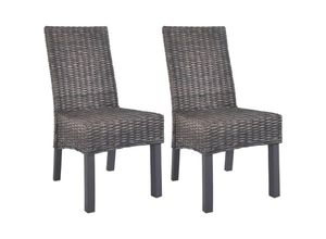 8718475614470 - Bonnevie - Esszimmerstühle 2 Stk Küchenstuhl Braun Kubu Rattan und Mango Holz vidaXL