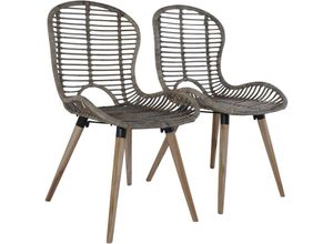 8718475617051 - Bonnevie - Esszimmerstühle 2 Stk Küchenstuhl Braun Natürliches Rattan vidaXL