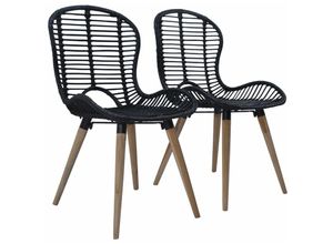 8718475617075 - Bonnevie - Esszimmerstühle 2 Stk Küchenstuhl Schwarz Natur Rattan vidaXL