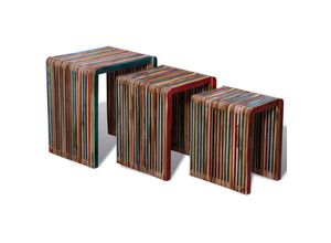 8718475931270 - Bonnevie - Satztisch-Set 3-tlg Bunt Recyceltes Teak vidaXL54721