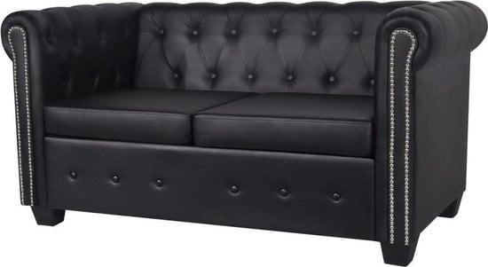 8718475947943 - vidaXL Zweisitzer Chesterfield Kunstleder Sofa schwarz