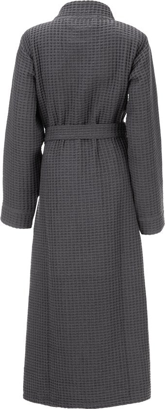 8718518394727 - Bademantel Waffel - Morgenmantel für Damen und Herren - XL - Morgenmantel aus Baumwolle - Geeignet für die Sauna - Grau