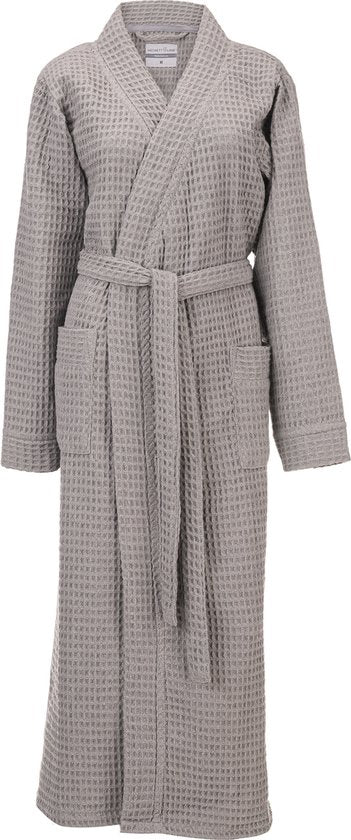 8718518394765 - Bademantel Waffel - Morgenmantel für Damen und Herren - XL - Morgenmantel aus Baumwolle - Geeignet für die Sauna - Grau