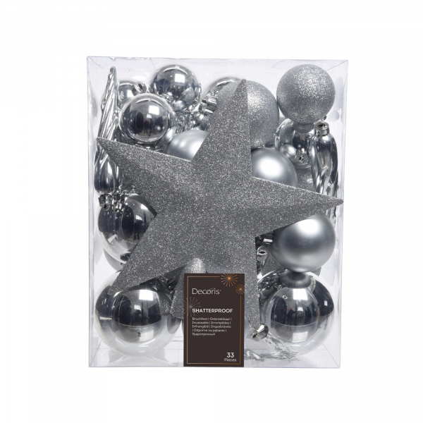 8718532722452 - Weihnachtskugeln-Mix 023371 33 St Pack stoßfest silber 8718532722452 Decoris