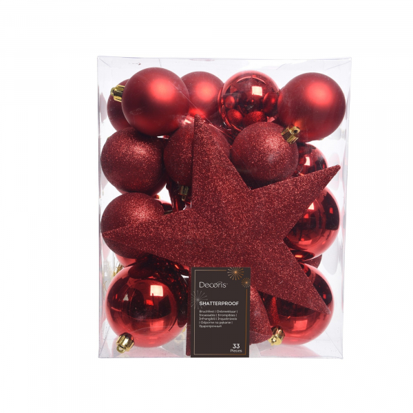 8718532722469 - Weihnachtskugeln-Mix 023372 33 St Pack stoßfest rot 8718532722469 Decoris