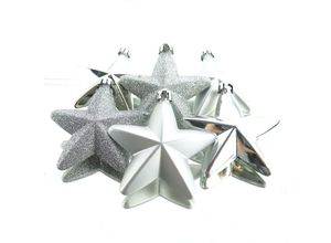 8718533645095 - Bruchfeste Weihnachtsanhänger Stern Silberfarben Ø 75 cm aus Kunststoff - 6er Set