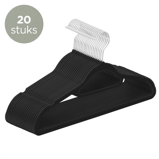 8718657950136 - ODADDY® Velvet Coat Hangers - Kleiderbügel - 20 Stück Kleiderbügel - Antirutsch - 435 cm - Kleiderbügel Kunststoff - Schwarz