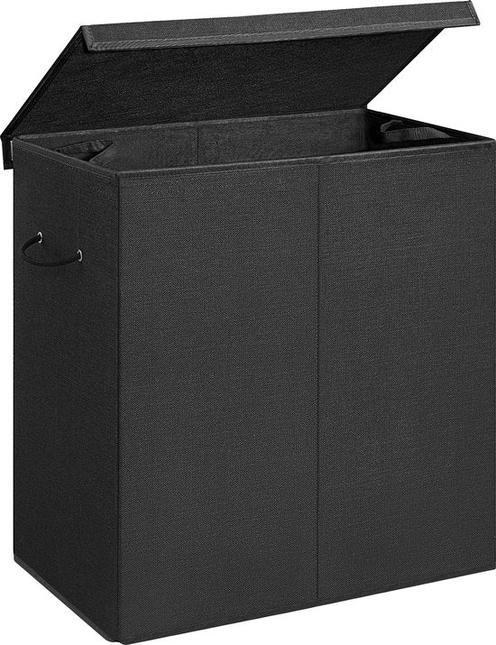 8718657950310 - ODADDY® Wäschekorb mit 2 Fächern - Wäschesortierer - Wäscheorganisation - Wäschekorb - Wäschebox - Doppelter Wäschekorb - Schwarz