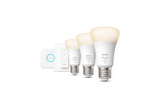 8718696785232 - Hue White E27 Bluetooth 3er Starter Set LED-Leuchtmittel inkl Bridge + Dimmschalter - Philips