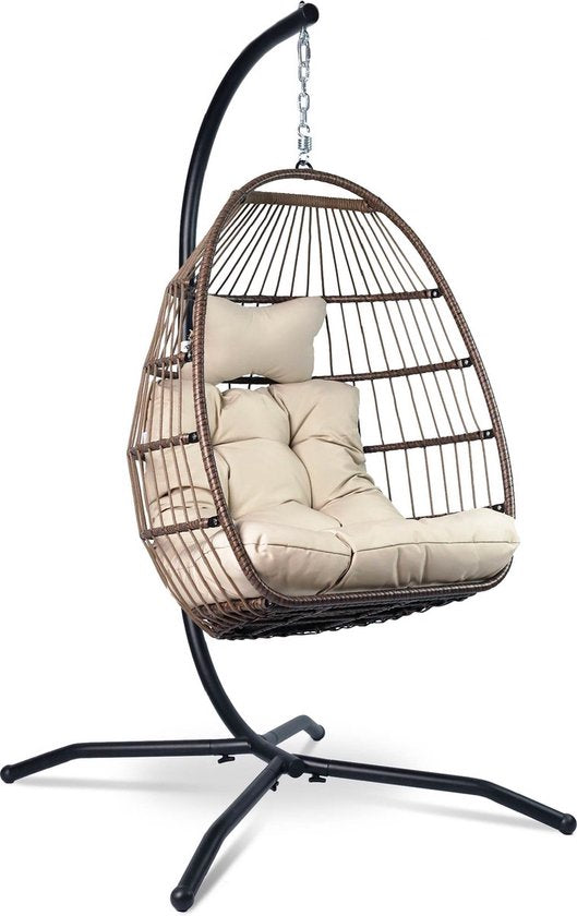 8718734621386 - Egg Hanging Chair - Innen- und Außenbereich - bis zu 150kg - faltbar - inkl Ständer Kissen & Schutzhülle - Cocoon Chair - Cremeweiß
