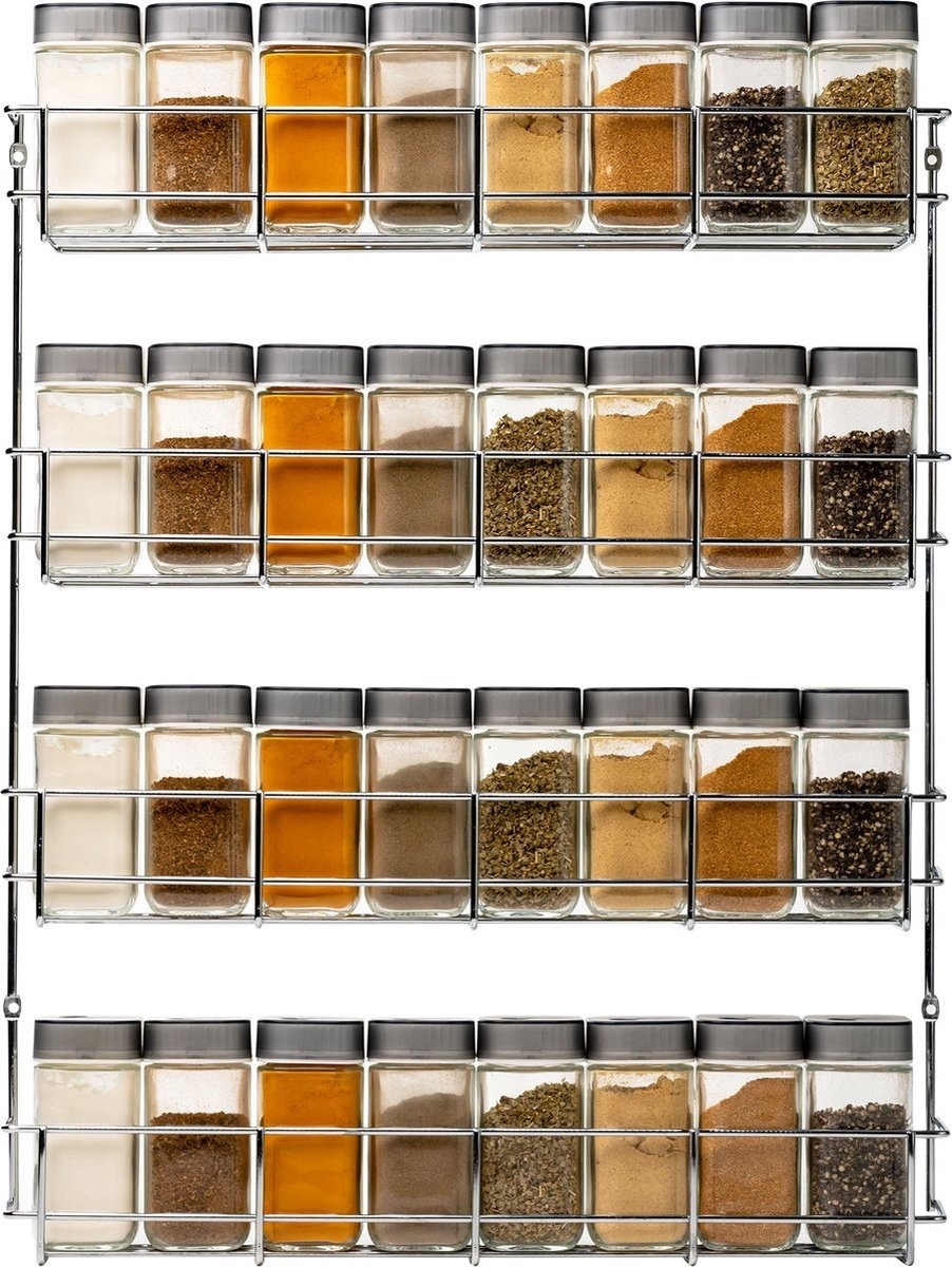 8718781273521 - Coninx Gewürzregal Metall - Aufhängbar - für 32 Gewürzdosen - 4 Etagen Gewürzorganisation - 405x60x500mm - Chrom