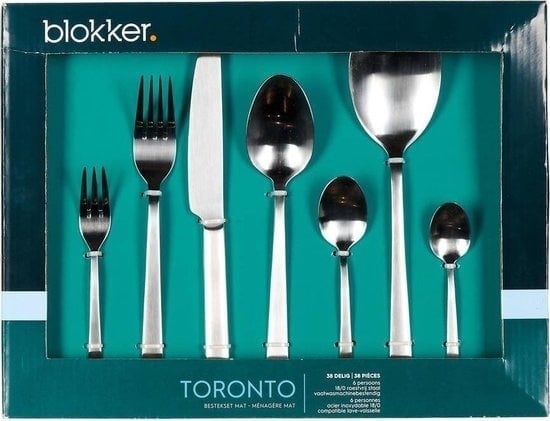 8718827194872 - Blokker Toronto Besteck-Set - 38 Teile - 6 Personen - Edelstahl - Silber