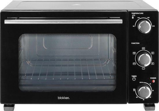 8718827378586 - Freistehender Backofen Schwarz 28 Liter - Mini-Backofen Heißluft bis 230°C - Kleinbackofen 1500W - Inklusive Grillrost und Drehteller - Praktischer Timer bis zu 60 Min