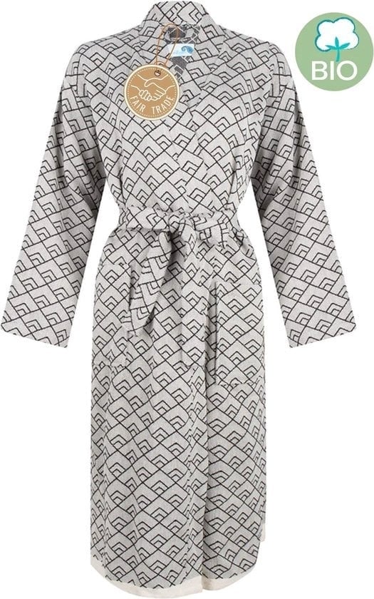 8718836914249 - Zusenzomer Hamam - Luxuriöser Bademantel - Kimono-Stil - GEO XL - Bio-Baumwolle - Schwarzgrau