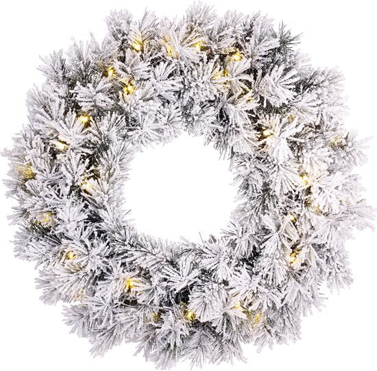 8718861386813 - Trees Dinsmore Weihnachtskranz mit LED-Lichtern - Ø60 cm - Frosted Green