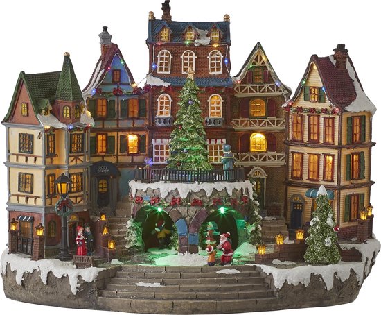 8718861435252 - LuVille Weihnachtsdorf Miniaturdorf Quadrat - L42 x B25 x H32 cm