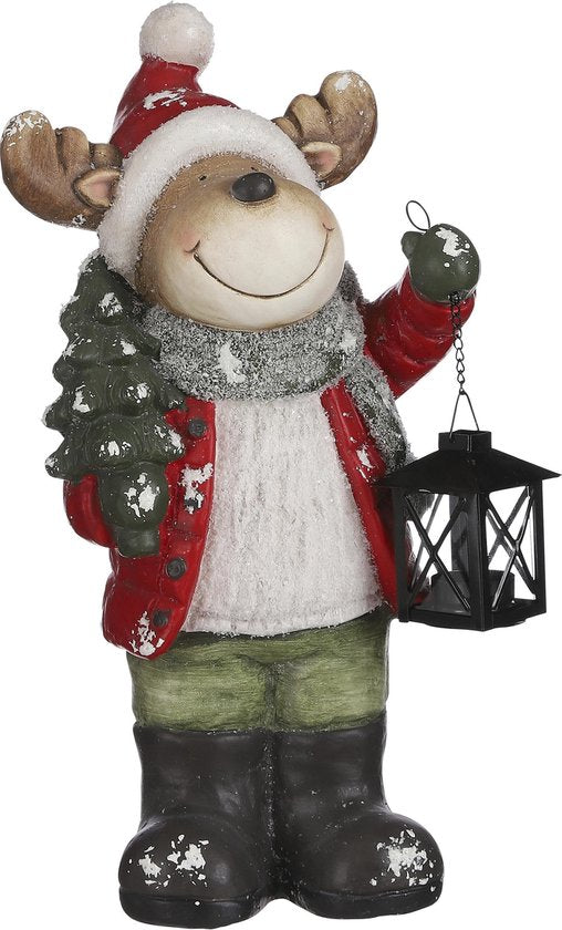 8718861973877 - Rentier mit Laterne Weihnachtsstatue - L23 x B155 x H48 cm -Rot