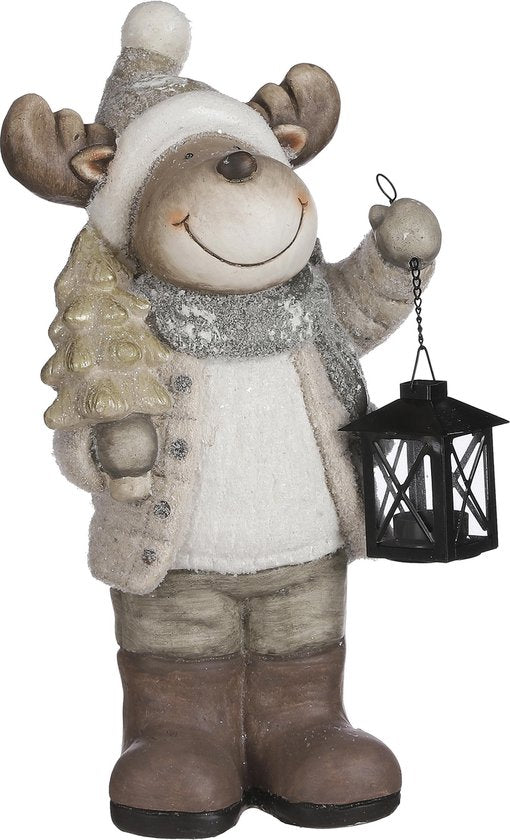 8718861973884 - Rentier mit Laterne Weihnachtsstatue - L23 x B155 x H48 cm - Grau