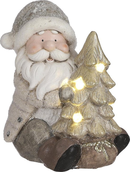 8718861973907 - Haus der Jahreszeiten Weihnachtsmann Statue mit Lichtern - L225 x B215 x H255 - Grau