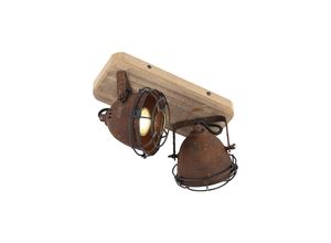 8718881082276 - Qazqa - Industriestrahler rostbraun mit Holz kippbar 2-Licht - Gina - Rostbraun