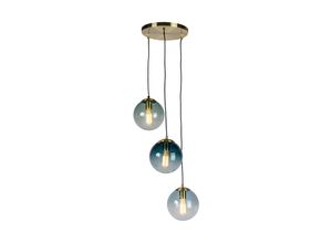 8718881086472 - Qazqa - Art Deco Hängelampe Messing mit blauem Glas - Pallon - Gold Messing