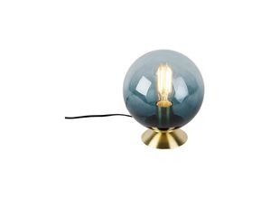 8718881086540 - Qazqa - Art Deco Tischlampe Messing mit blauem Glas - Pallon - Blau