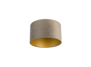 8718881089312 - Qazqa - Velours Lampenschirm taupe 35 35 20 mit goldenem Interieur - Taupe