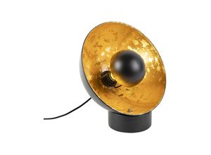 8718881092923 - Qazqa - Industrielle Tischlampe schwarz mit goldener Innenseite - Magna Eglip - Schwarz