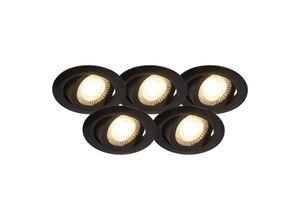 8718881092947 - Qazqa - 5er Set moderne Einbaustrahler schwarz inkl led 3-stufig dimmbar - Mio - Schwarz