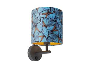 8718881094170 - Qazqa - Vintage Wandlampe dunkelgrau mit Veloursschirm Schmetterling - Combi - Blau